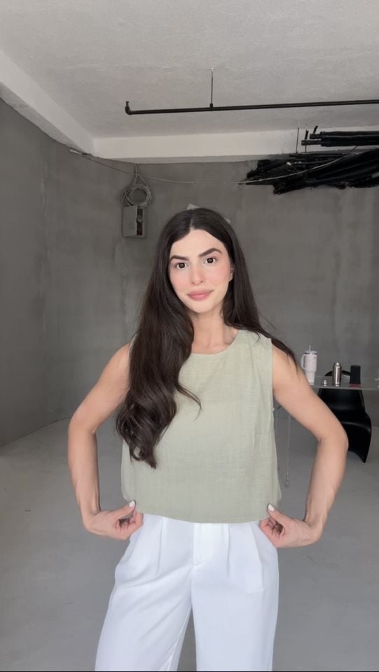 Çağla yeşili keten bluz