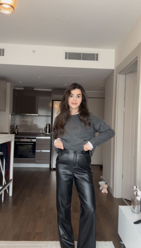 Premıum kalite siyah deri pantolon