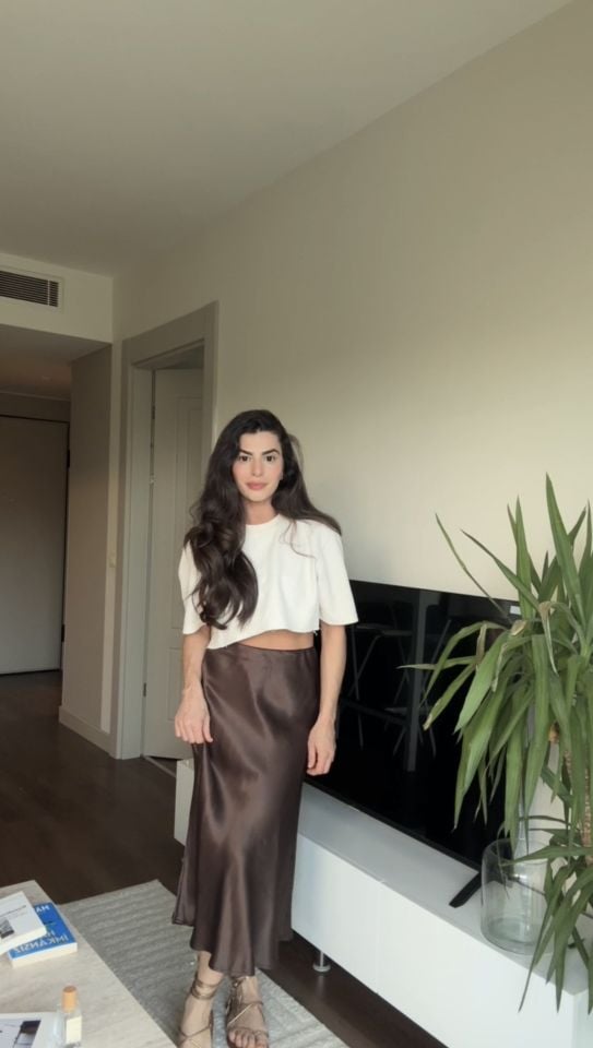 Premium kalite ipek saten kahve etek