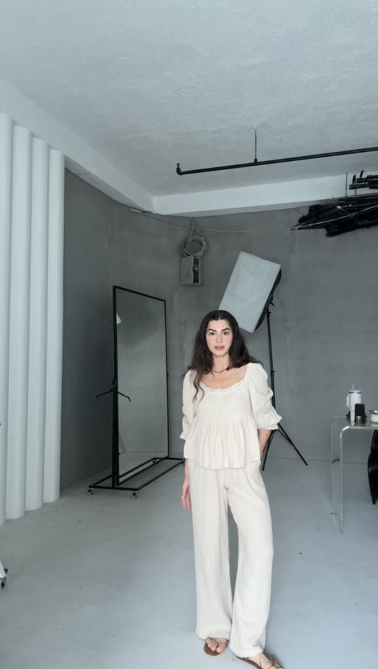 Taş rengi müslim prenses üst pantolon takım