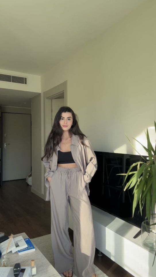 Sezon taş rengi gömlek pantolon takım