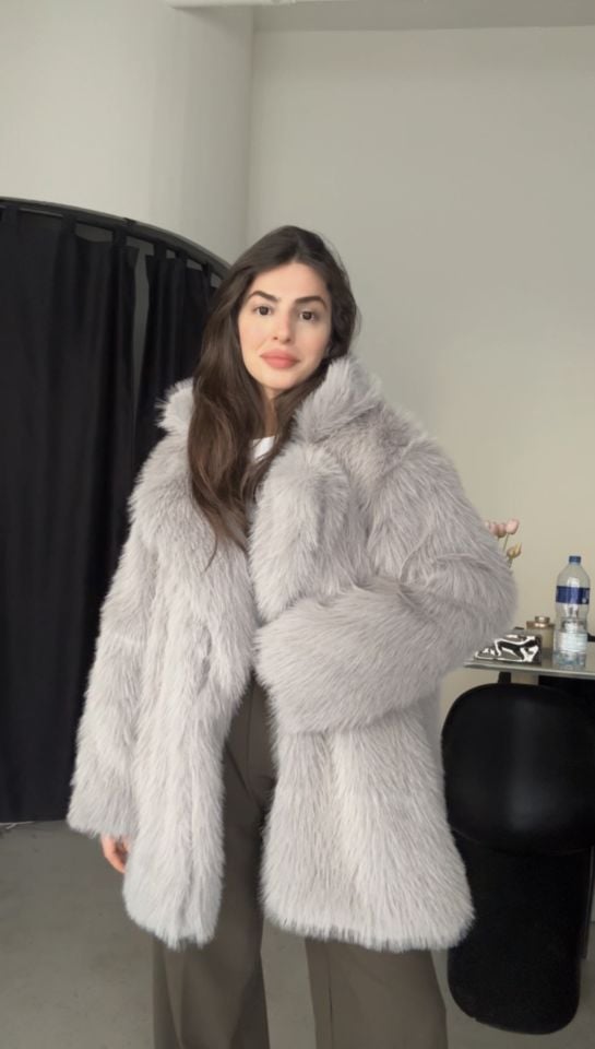 Gri dolgun astarlı kürk