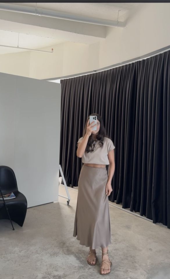 Premium kalite ipek saten vizon kahve etek