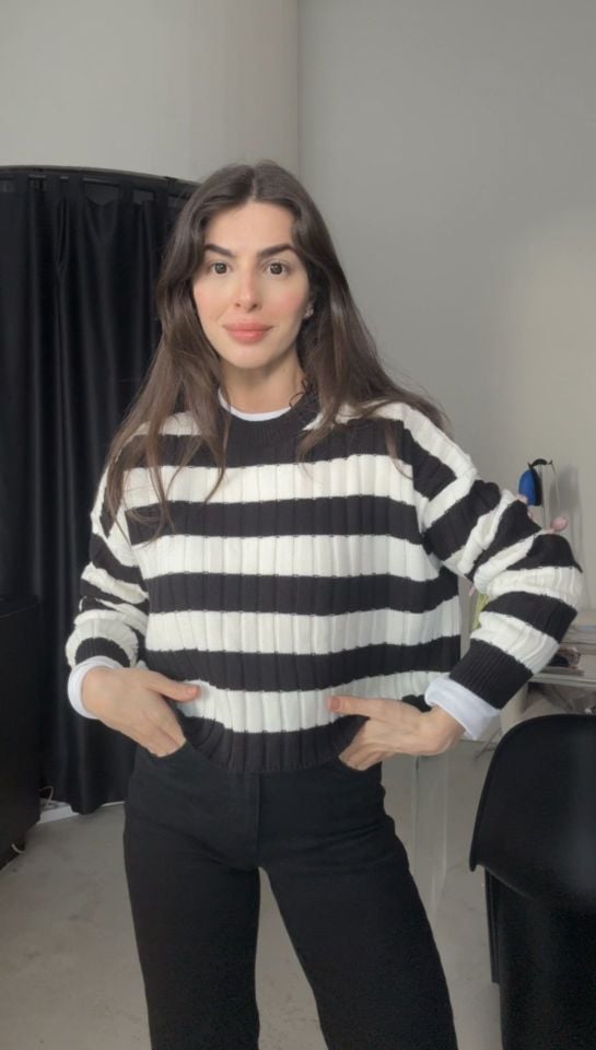 Orjinal marka siyah beyaz çizgili triko kazak