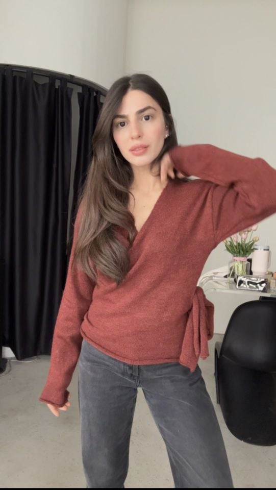 Bordo renk bağlamalı triko hırka kazak
