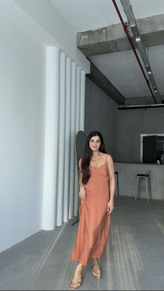 Asansör askılı orange maxi elbise