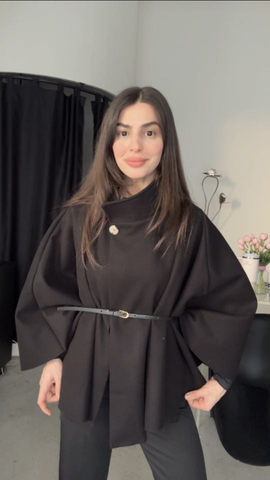 Trend siyah kemerli panço