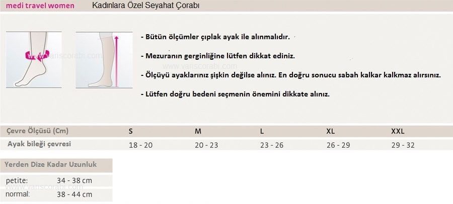 Mediven Travel Women T14012 Seyahat Çorabı Diz Altı Burnu Kapalı Bayan