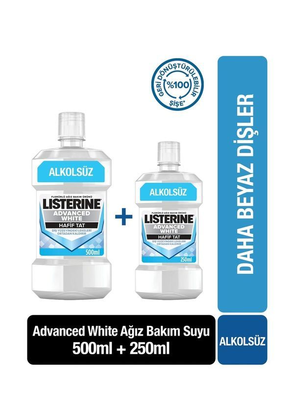 Listerine Advanced White Hafif Tat 500 ml + 250 ml Hediye