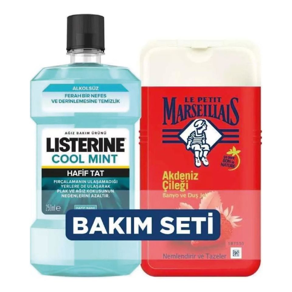 Listerine Cool Mint Ağız Bakım Suyu 250 ml + Le Petit Marseillais Duş Jeli Akdeniz Çileği 250 ml