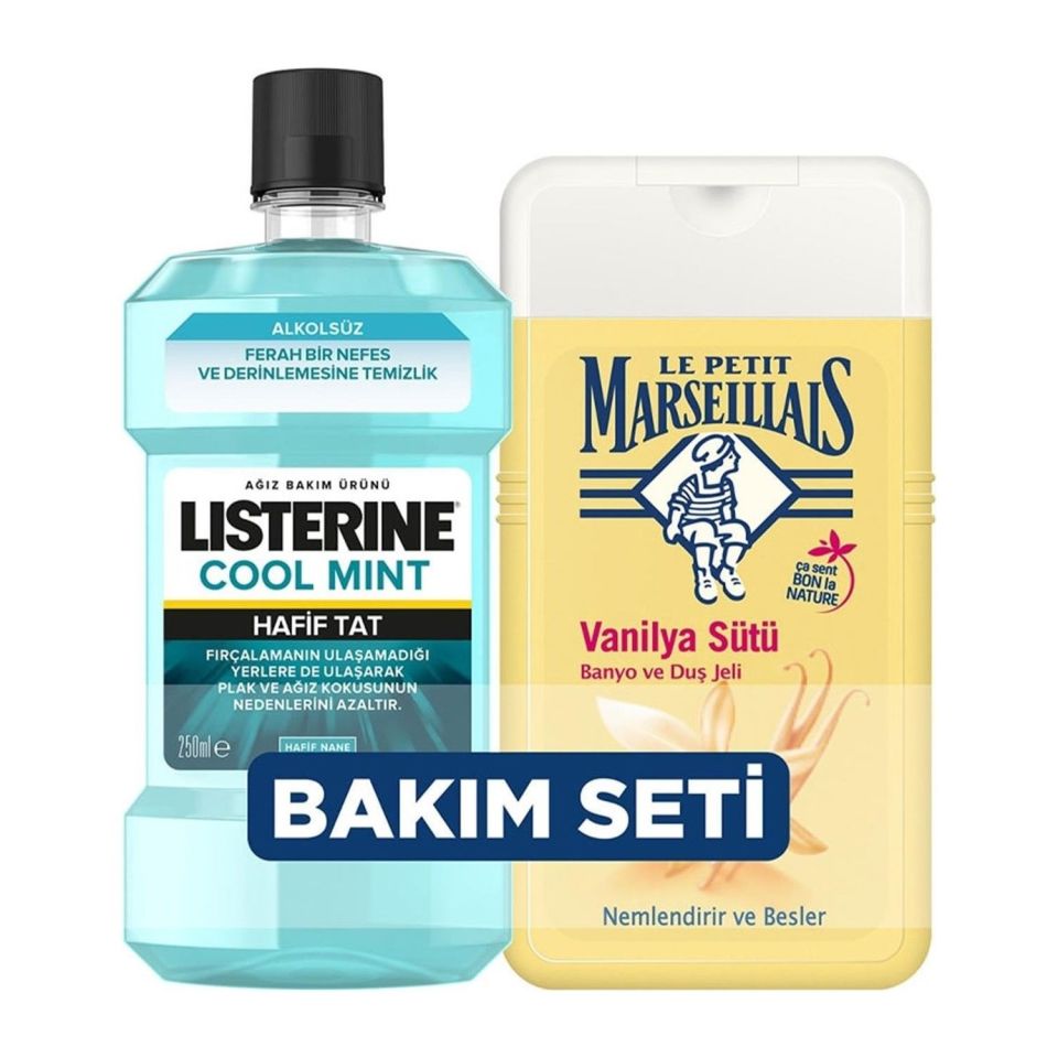 Listerine Cool Mint Ağız Bakım Suyu 250 ml + Le Petit Marseillais Duş Jeli Vanilya Sütü 250 ml