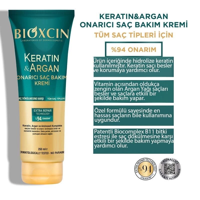 Bioxcin Saç Bakım Kremi Onarıcı Keratin ve Argan 150 ml