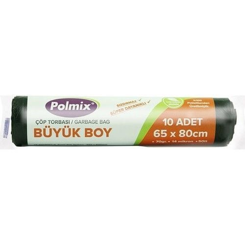 Polmix Çöp Torbası Büyük Boy 65 cm x 80 cm Siyah Tek Rulo