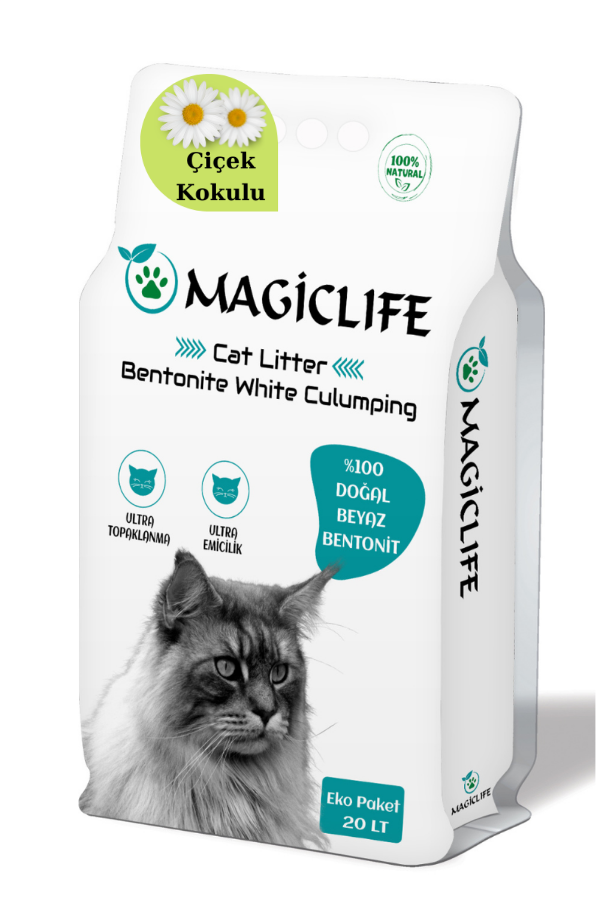 Magiclife 20 Lt Ince Tane Çiçek Kokulu Beyaz Bentonit Kedi Kumu