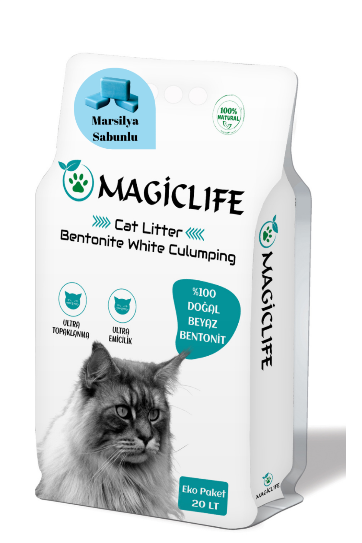 Magiclife 20 Lt Ince Tane Sabun Kokulu Beyaz Bentonit Kedi Kumu