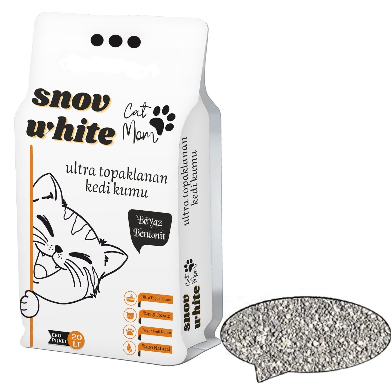 Snow White Aktif Karbonlu  bentonit kedi kumu 20 Lt