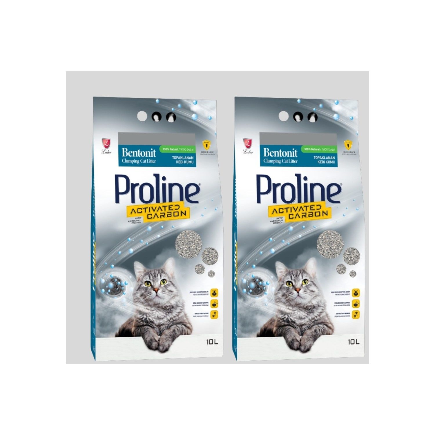 Pro Line Proline Aktif Karbonlu Topaklanan Kedi Kumu 10 Lt X 2 Adet