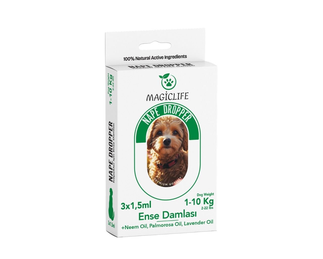 MAGIC LIFE Köpek Ense Damla Deri Ve Tüy Bakım Sinek Bit Pire Kene Damla Köpek Dış Parazit 3 X 1.5 ml 0/10 Kg