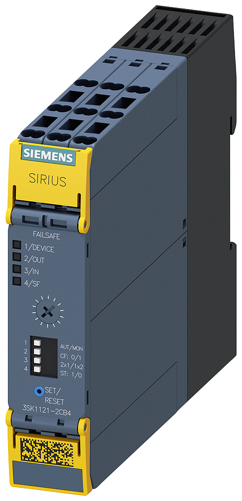 3SK1121-2CB42  -  SIRIUS safety relay Basic unit Advanced series with time delay 0.5-30 s Relay enabling circuits 2 NO instantaneous 2 NO delayed Us = 24 V DC Spring-type terminal (push-in)