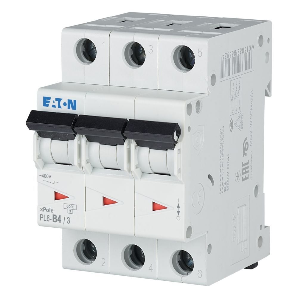 286585  -  PL6-B4/3 - Miniature circuit breaker (MCB), 4 A, 3p, characteristic: B      15-20 gün təslim