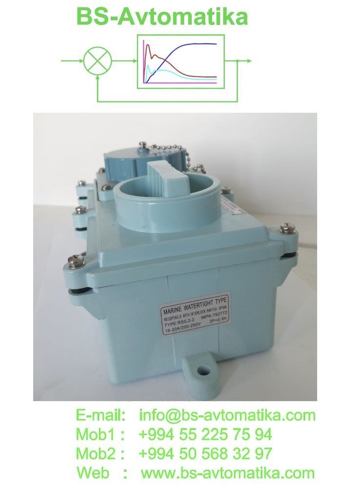 792772  -  WATERTIGHT RECEPTABLE WITH INTERLOCK SWITCH,2+EARTH,200-250V,RSIL2-2,BLUE,AC500,16/20A