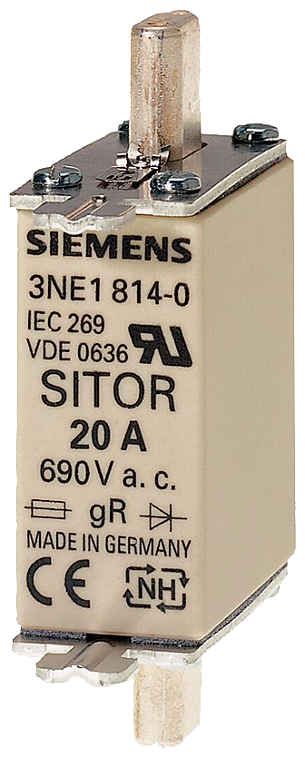 3NE1813-0  -  SITOR fuse link, with blade contacts, NH000, In: 16 A, gS, Un AC: 690 V, Un DC: 250 V, front indicator