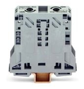 285-150  -  2-conductor through terminal block; 50 mm²; lateral marker slots; only for DIN 35 x 15 rail; POWER CAGE CLAMP; 50,00 mm²; gray