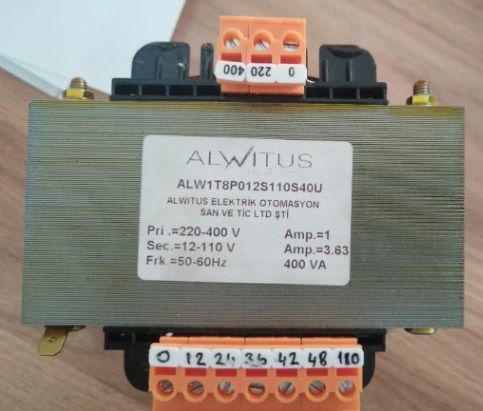 ALW1T8P012S110S40U  -  Transformator birinci teref 220-400 50/60Hz. Ikinci teref 110V ve 24V 12V 42V  400VA