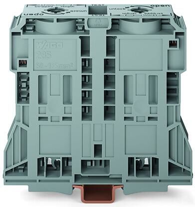 285-1185  -  2-conductor through terminal block; 185 mm²; lateral marker slots; only for DIN 35 x 15 rail; POWER CAGE CLAMP; 185,00 mm²; gray