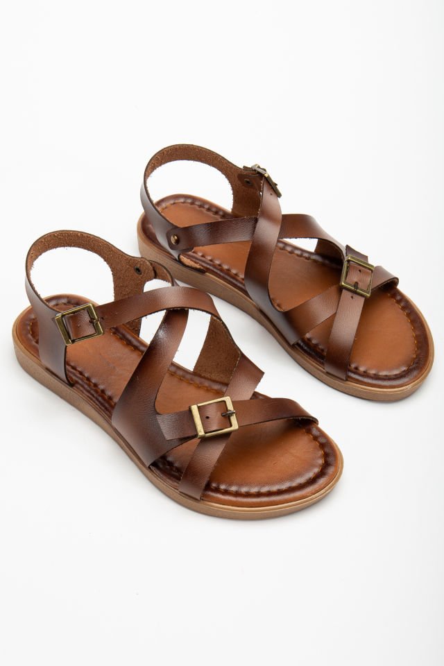 Taba Mat Cilt Tek Parmak Bantlı Bodrum Sandalet