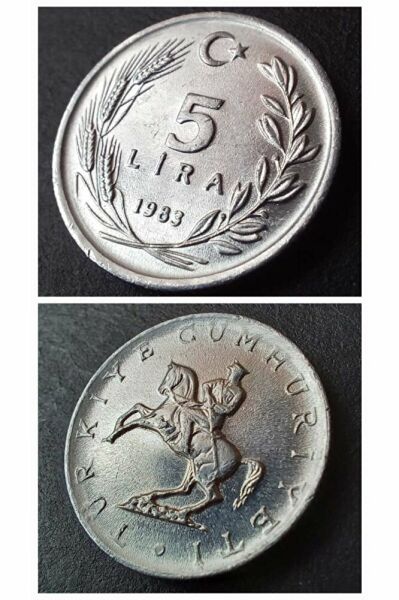 1983 tc Alüminyum 5 lira ÇİL eski madeni para