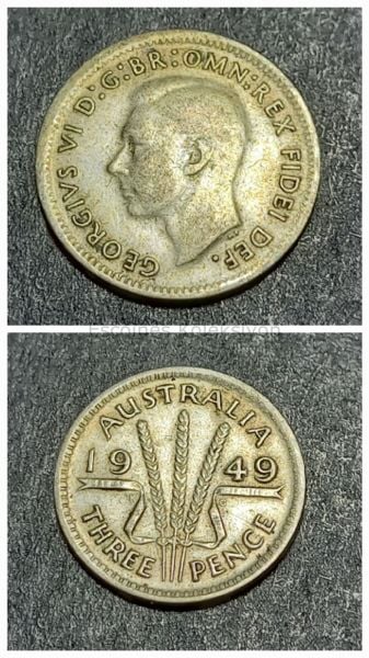 Escoines Koleksiyon 996367671e215246d 1949 Avustralya 3pence 1,38gram Gümüş ÇÇT+/CA eski madeni para