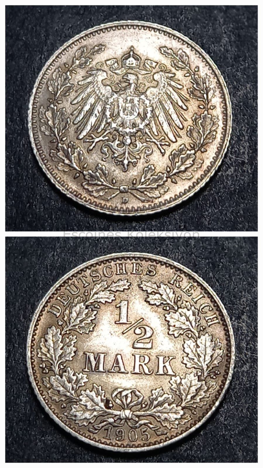 Escoines Koleksiyon 3996367671fbd93cc4 1905 Almanya ½Mark 2,76gram Gümüş CA eski yabancı madeni para