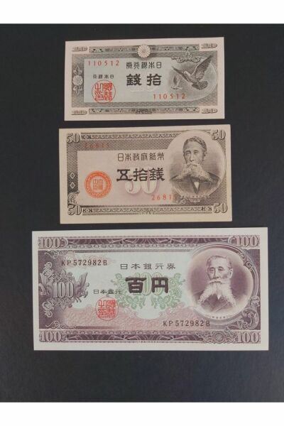 10 Sen 1947 50 Sen 1948 100 Yen 1953 Japonya Çil