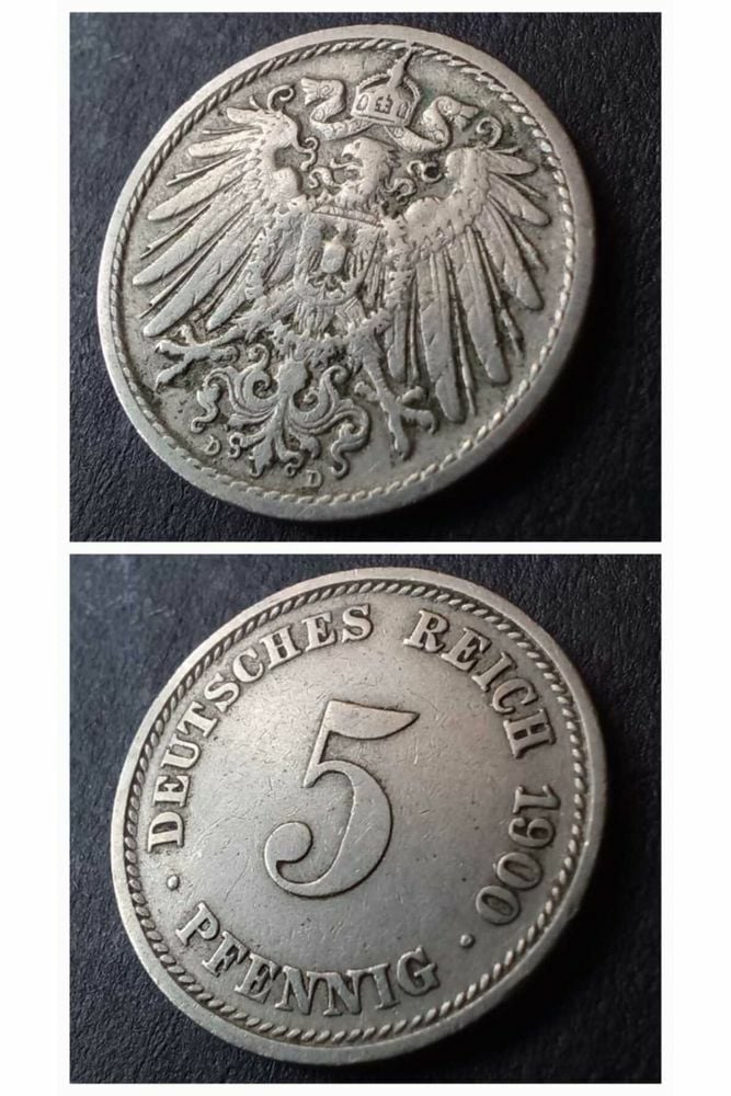 1900 Almanya 5 pfennig ÇÇT+ eski yabancı madeni para