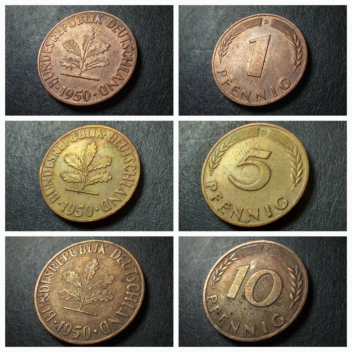 1950 Almanya 1/5/10 pfennig takım ÇT+/ÇÇT+ eski yabancı madeni para - 399636681c3cd24491