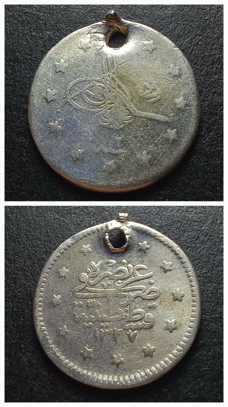 1327/2 Gümüş 1910 V.Mehmed Reşat Delikli 1 Kuruş 1,12 Gram - 399636686e5746fcbb