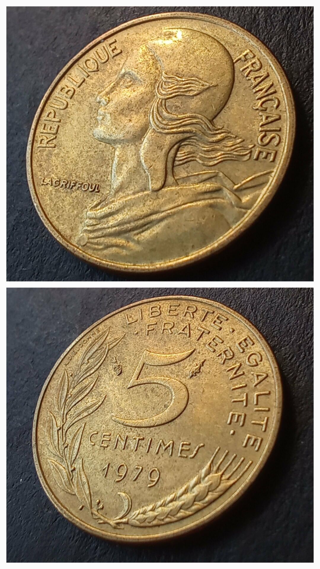 1979 Fransa 5 Centimes ÇİL eski yabancı madeni para - 399636632b87137c49