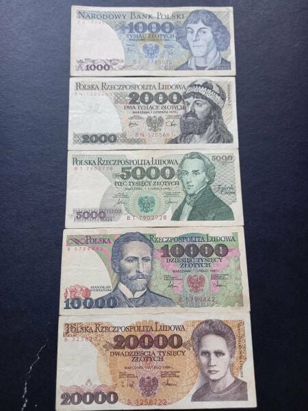 Escoines Koleksiyon Polonya 1000/2000/5000/10000/20000 Zloty ÇT/ÇÇT eski yabancı kağıt para - 399636