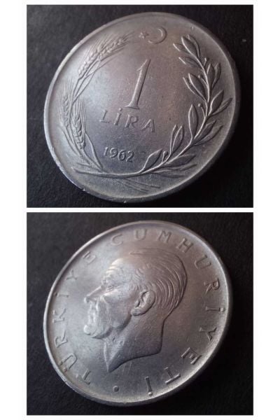 1962 tc Akmonital 1 lira ÇÇT/CA eski madeni para