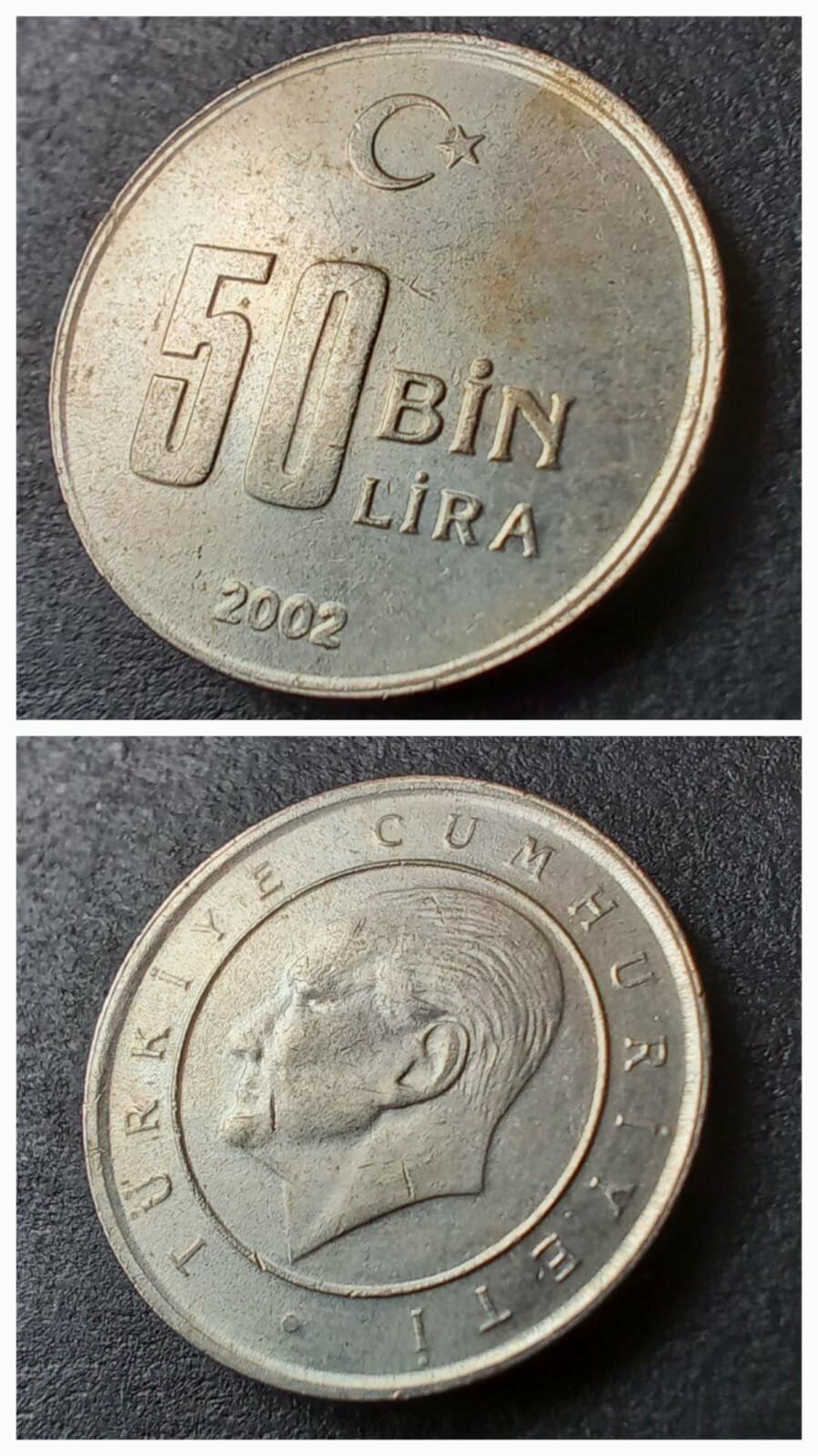 2002 tc 50 bin lira ÇÇT+ eski madeni para