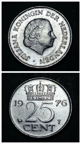 Escoines Koleksiyon 1976 Hollanda 25cent CA eski yabancı madeni para 39963669fb8f22203a