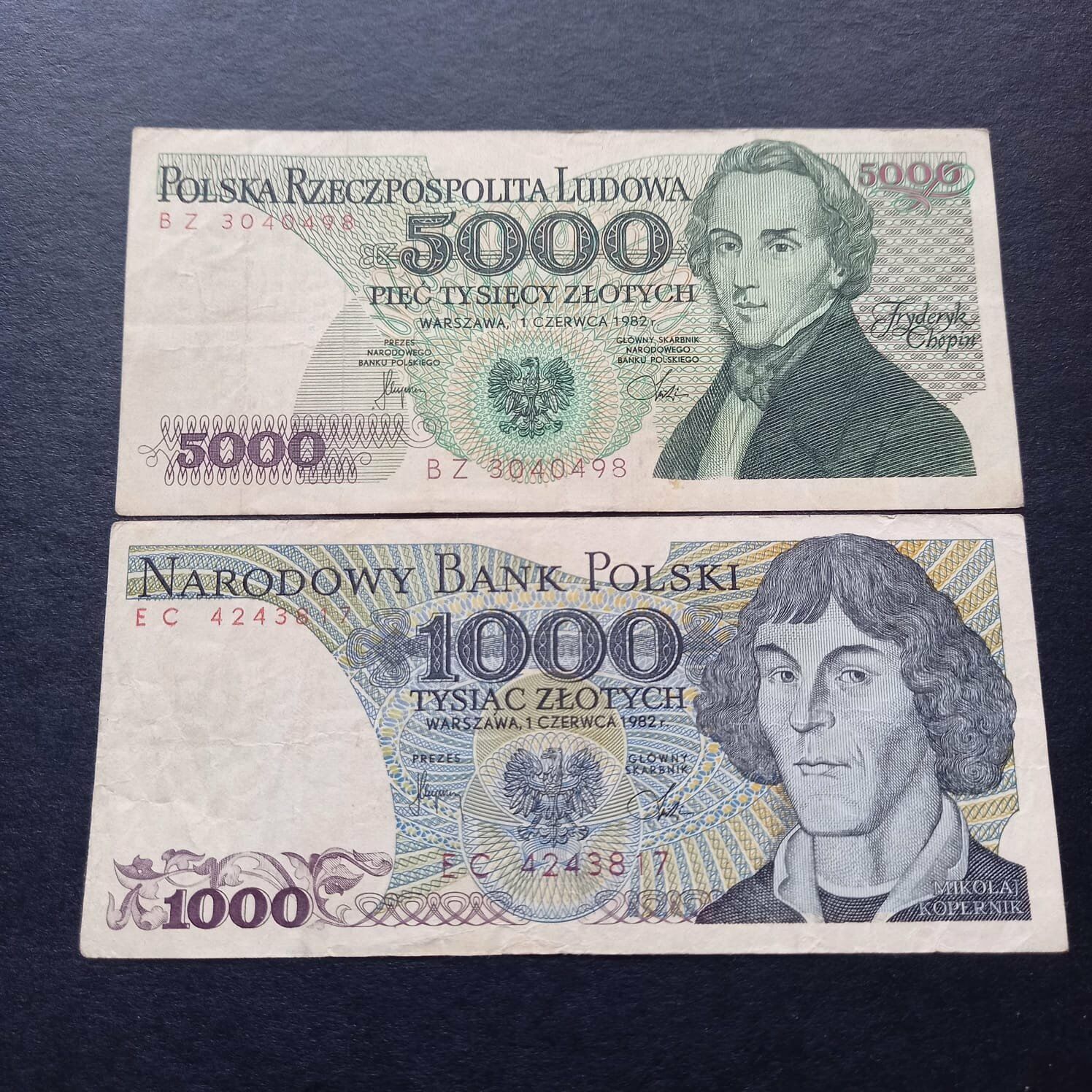 Escoines Koleksiyon 1982 Polonya 1000/5000 zloty takım ÇT/ÇÇT eski yabancı kağıt para - 399636689e7c