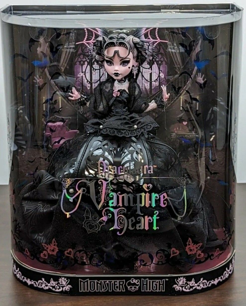 Monster High Draculaura Vampire Heart Doll in Extravagant Gothic Black Ballgown with Elegant Headpiece and Accessories