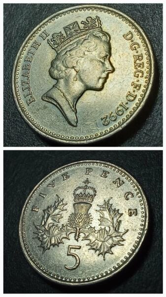 Escoines Koleksiyon 1992 Ingiltere 5 pence ÇİL eski yabancı madeni para - 399636693c647562af