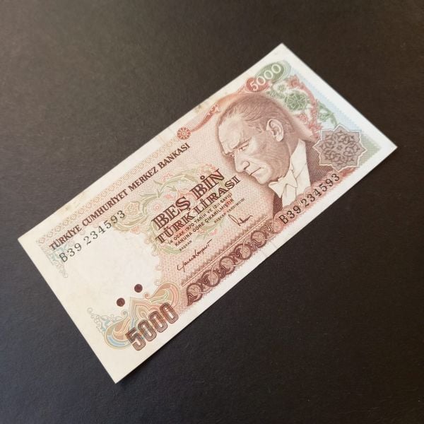 7.emisyon 5000 lira mevlana çt+ eski kağıt para - 5bin lira