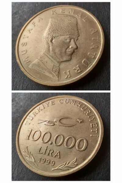 1999 tc 100.000 lira patinalı eski madeni para