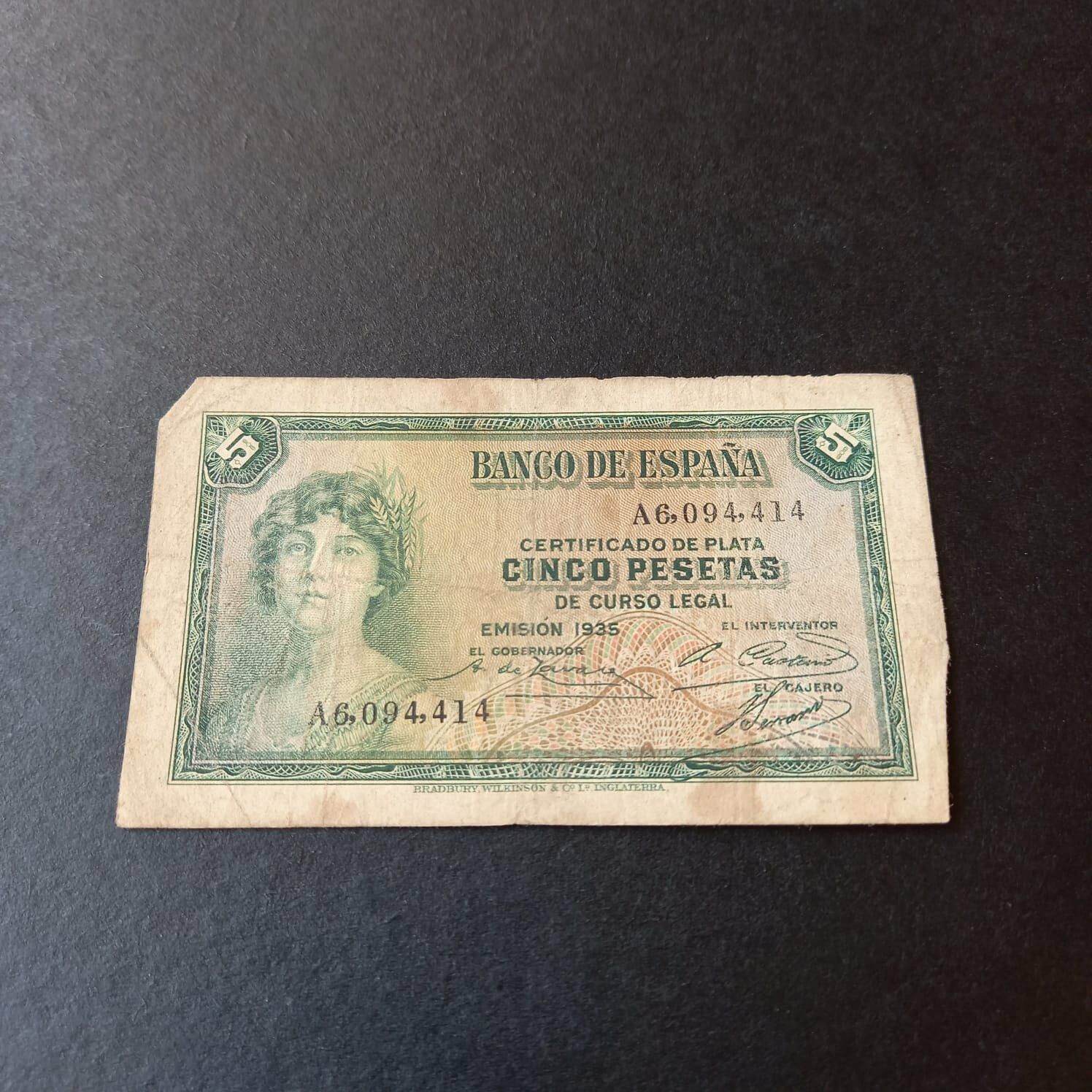 Escoines Koleksiyon 1935 Ispanya 5 pesetas HALİYLE/TEMİZ eski yabancı kağıt para -399636697b74ce2c36