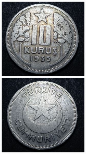 Escoines Koleksiyon 10 Kuruş 1935 (RR) ÇÇT eski madeni para - 399636699996f5d5a2