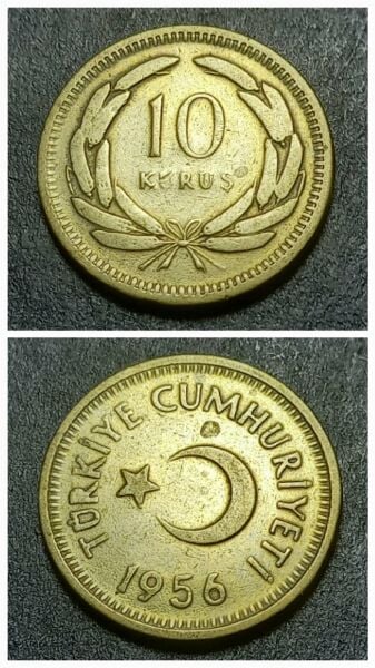 Escoines Koleksiyon 1956 eski 10 Kuruş ÇT+ madeni para 399636716f0e5bc05b